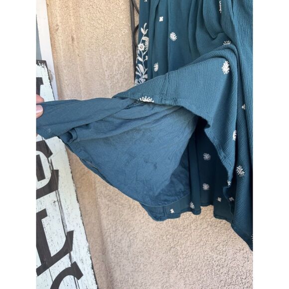 Free People Sweet Tennessee Boho Embroidered Dress - Size S- Teal Blue - Picture 11 of 12